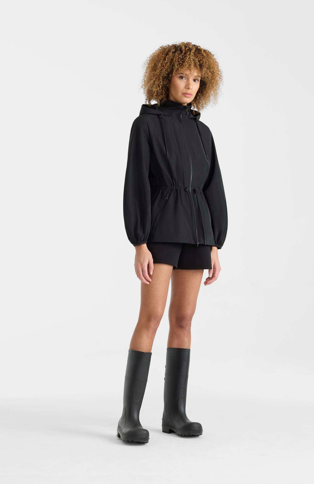 Black Ladies Hooded Rainwear Jacket