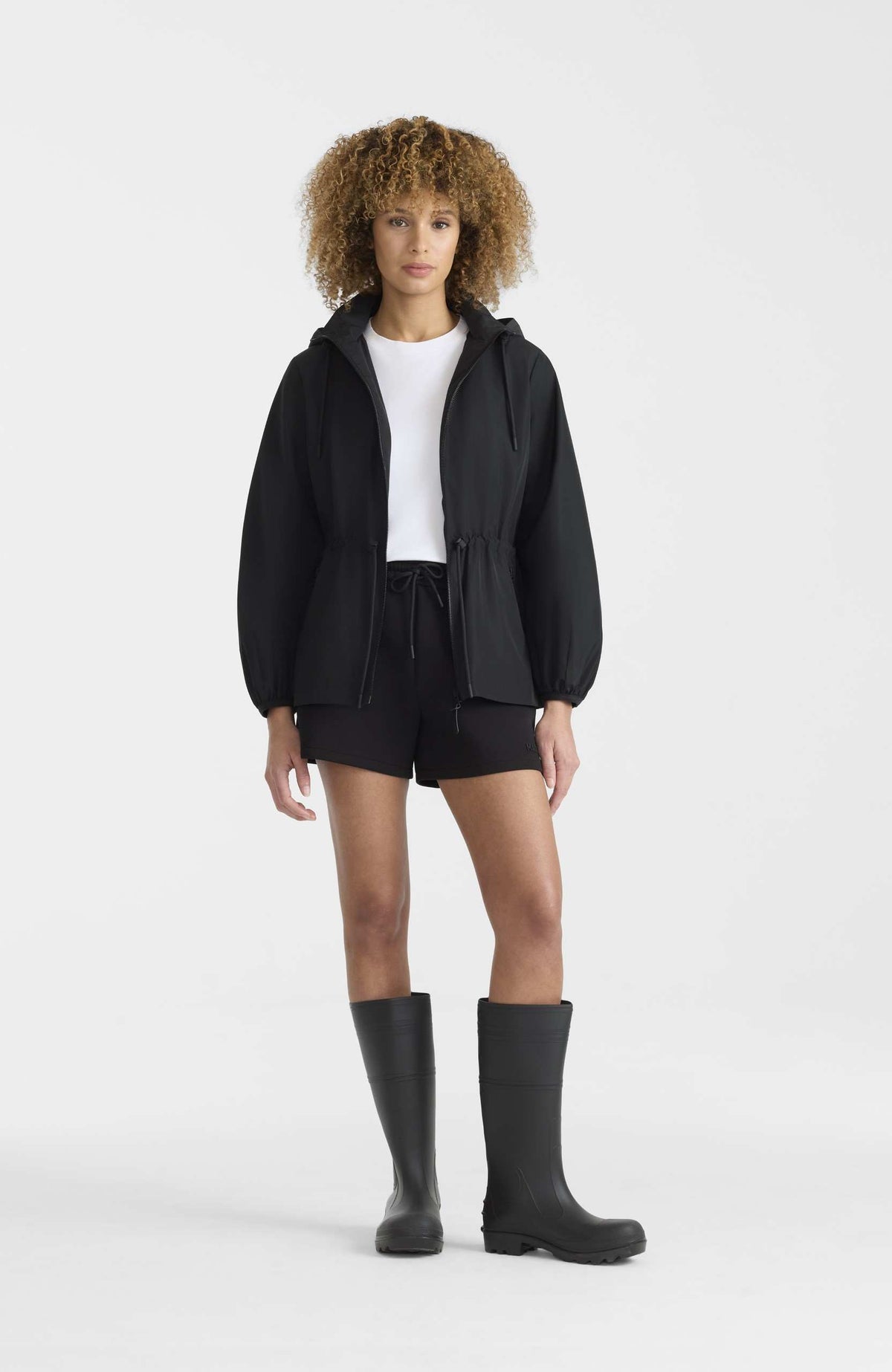 Black Ladies Hooded Rainwear Jacket