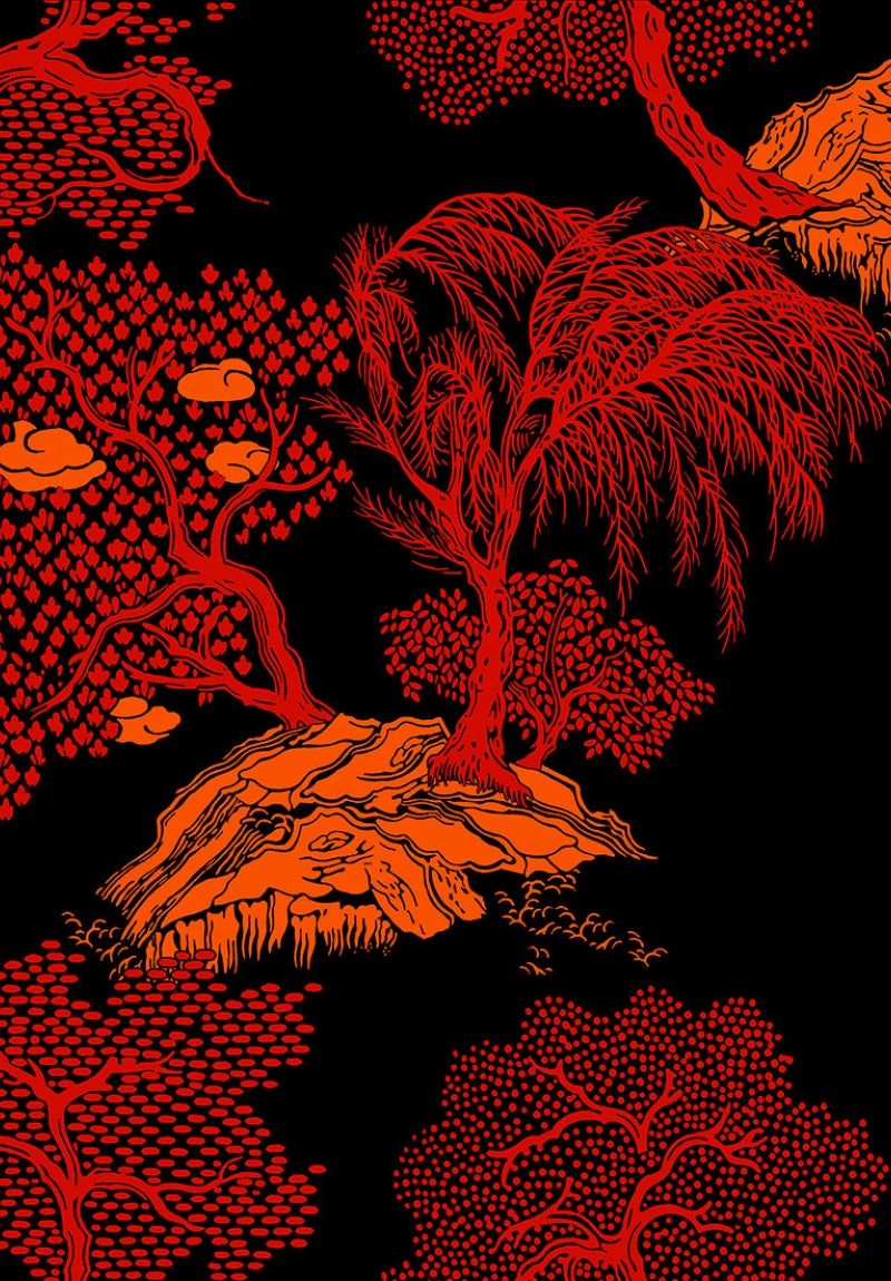 Rouleau Jardin d'Asie - Noir & Rouge