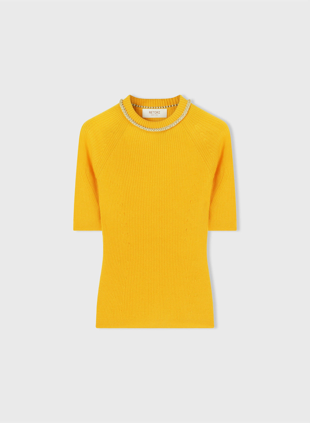 YELLOW KNITTED T-SHIRT WITH CHAIN