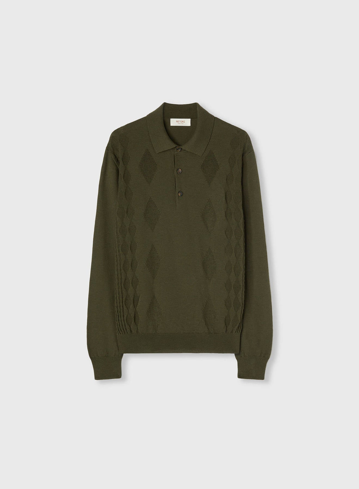 MILITARY GREEN MIXED ARGYLE LONG SLEEVE POLO