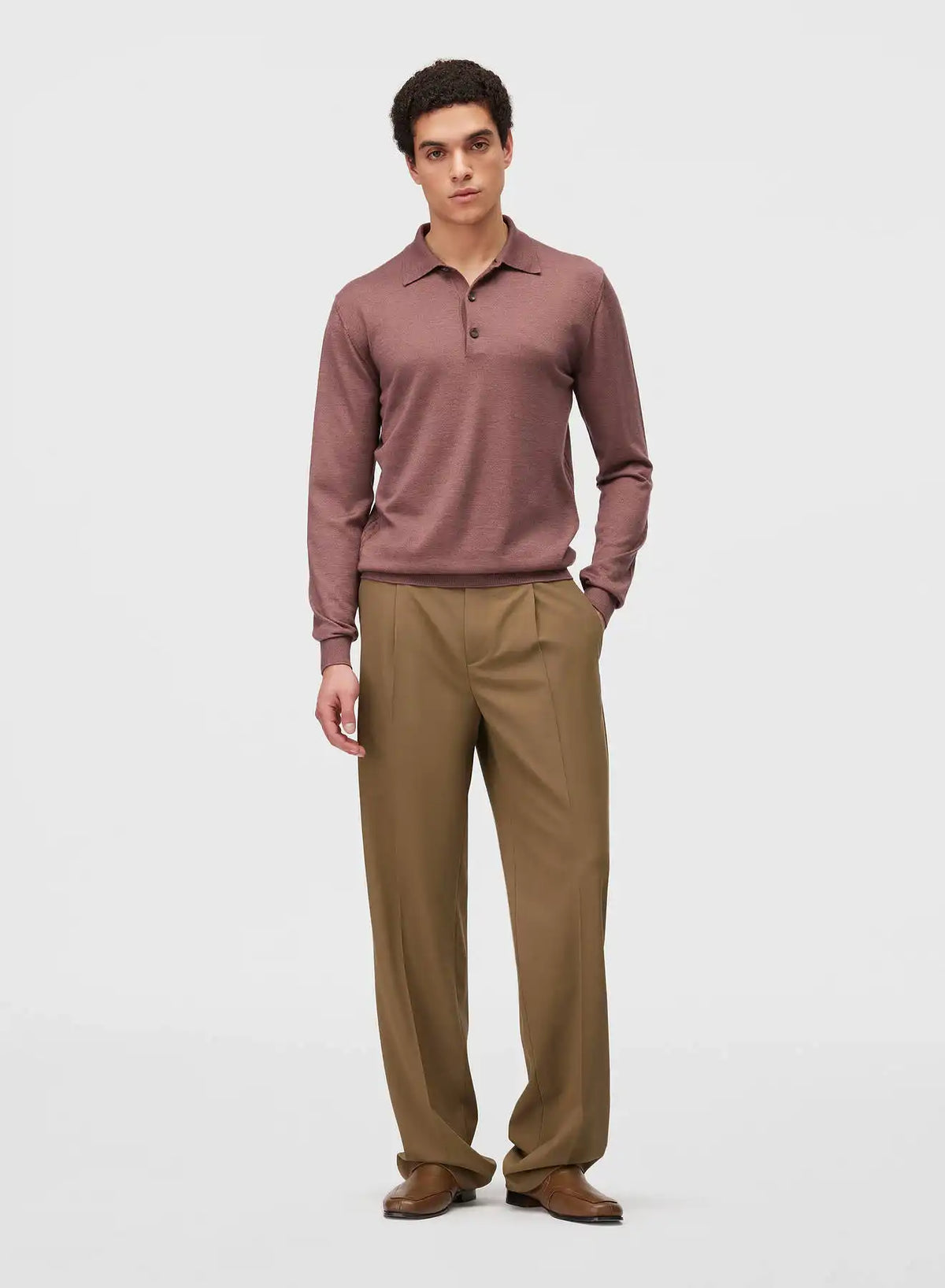 ROSE SIDE ARGYLE DETAIL LONG SLEEVE POLO
