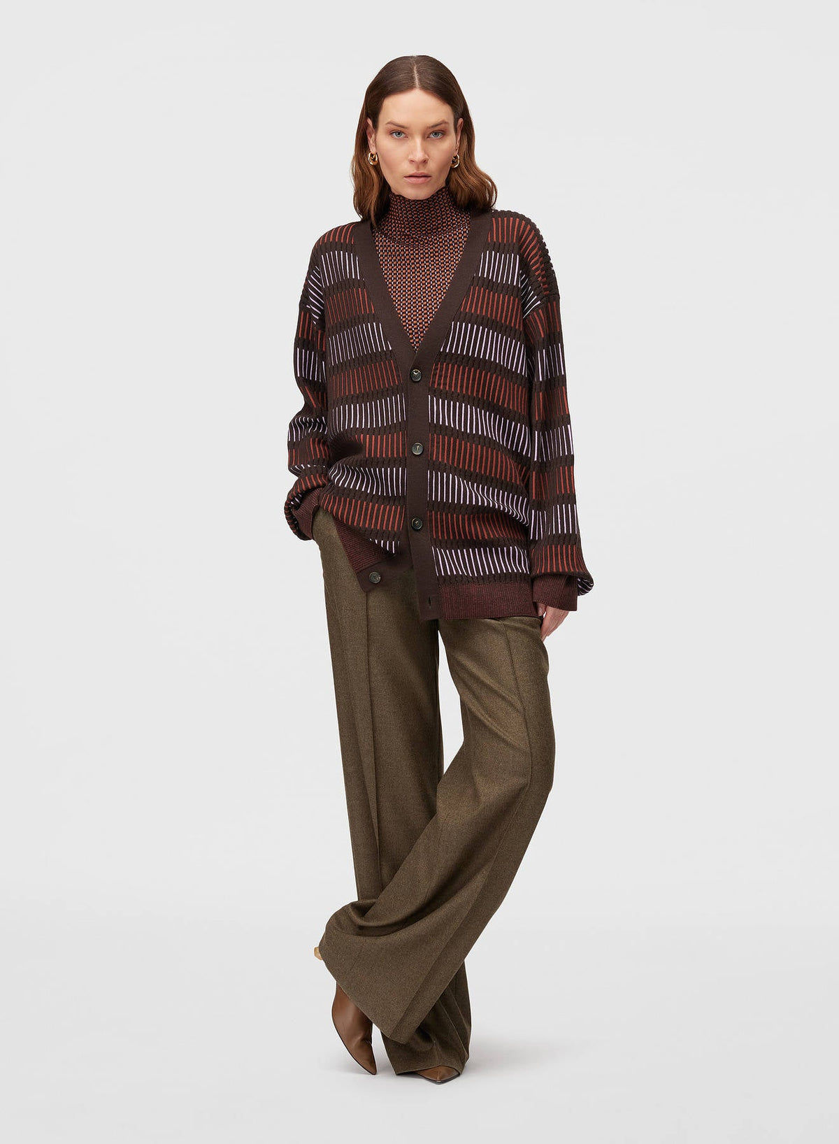 CHOCOLATE, CLAY AND IRIS WINDOWS LONG CARDIGAN