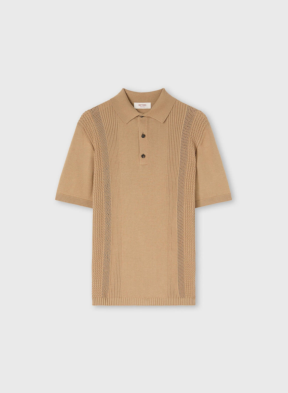 CAMEL MIX STITCHES KNIT POLO