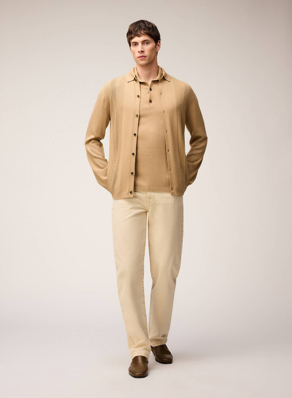 CAMEL MIX STITCHES KNIT POLO