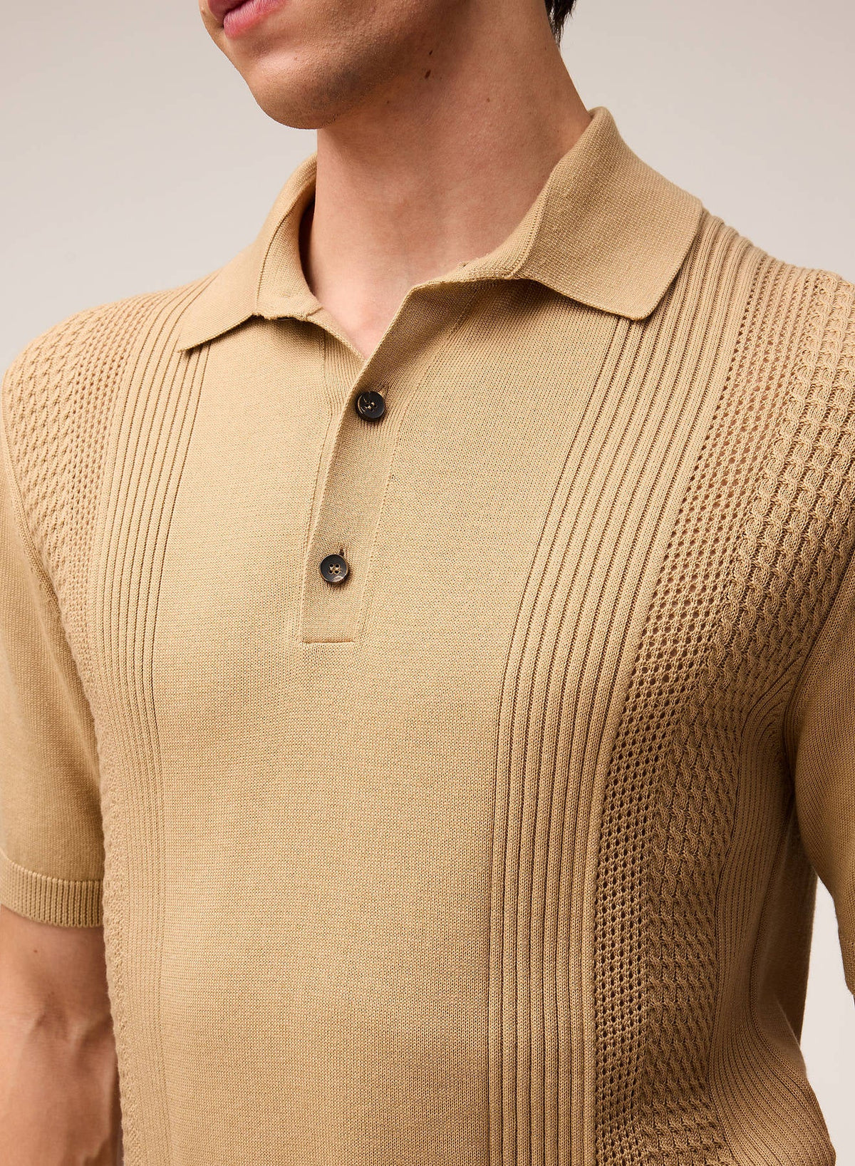 CAMEL MIX STITCHES KNIT POLO
