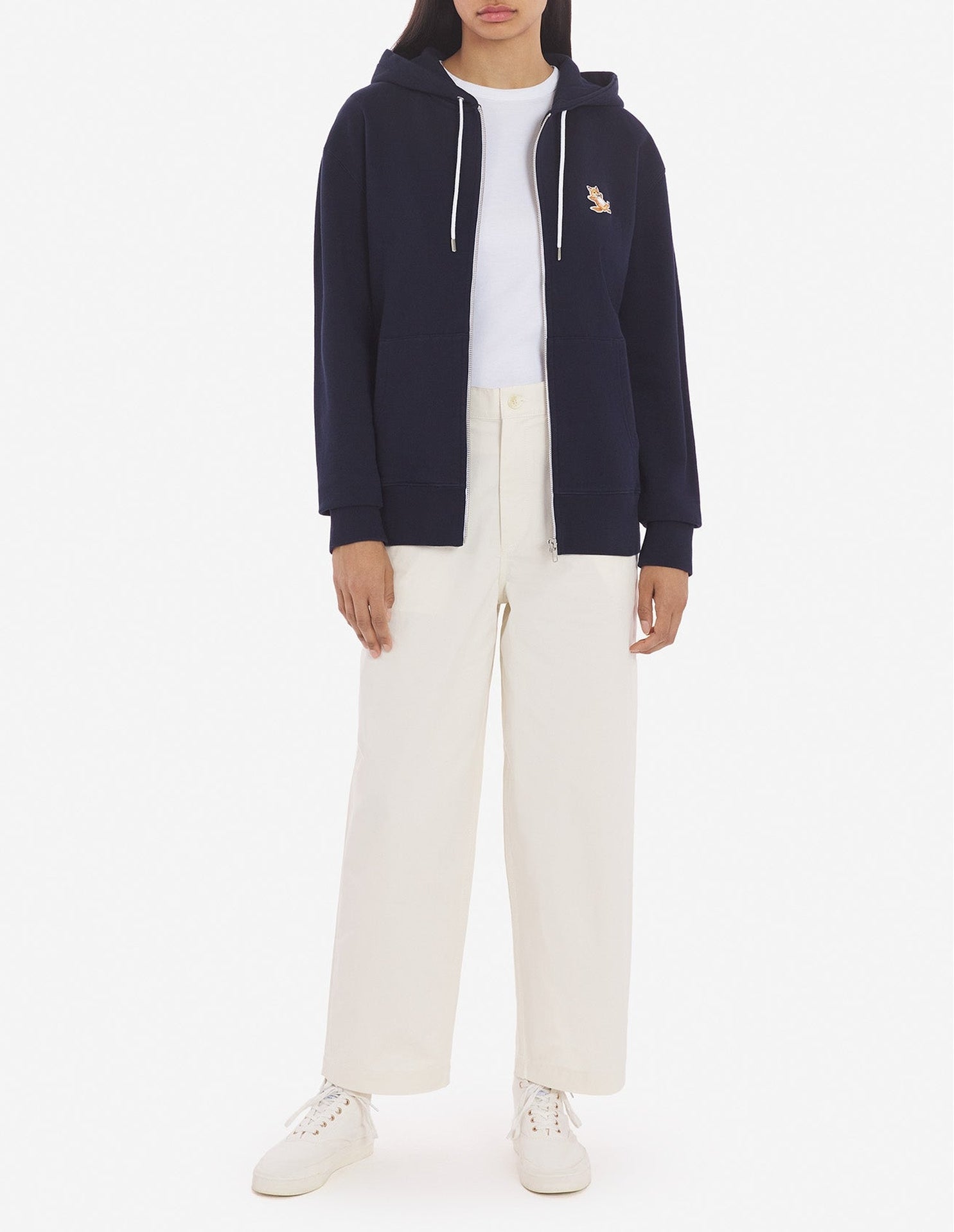 Sweat à capuche zippé avec écusson - Navy