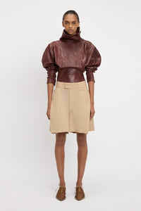 Fold Detail Straight Leg Culotte - Sepia / Ivory