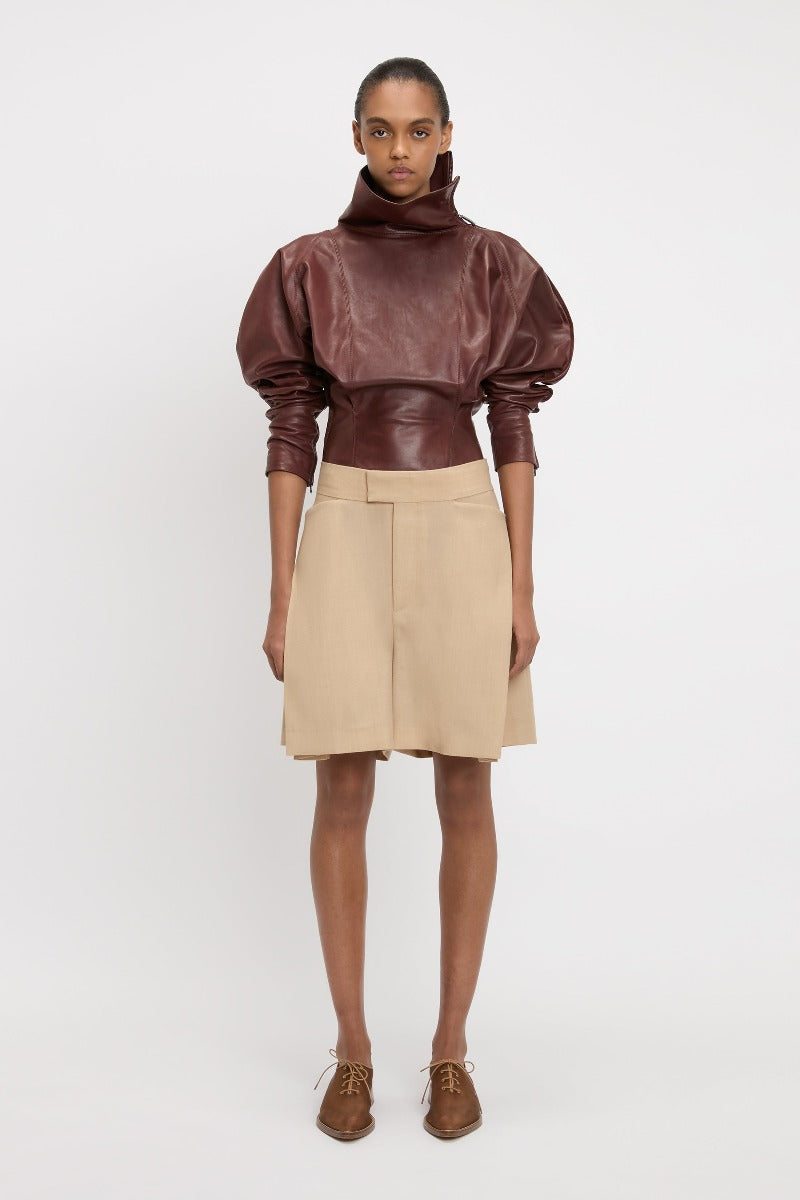 Fold Detail Straight Leg Culotte - Sepia / Ivory