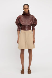Fold Detail Straight Leg Culotte - Sepia / Ivory