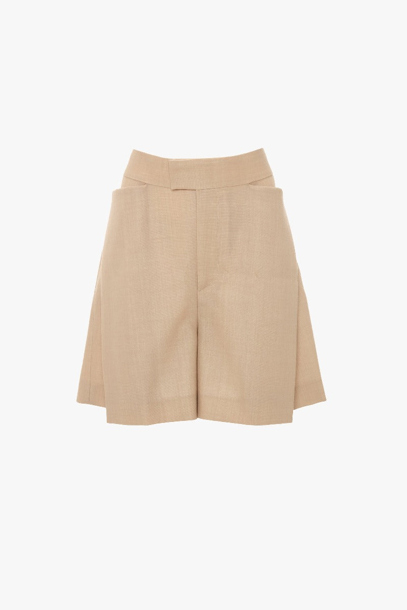 Fold Detail Straight Leg Culotte - Sepia / Ivory