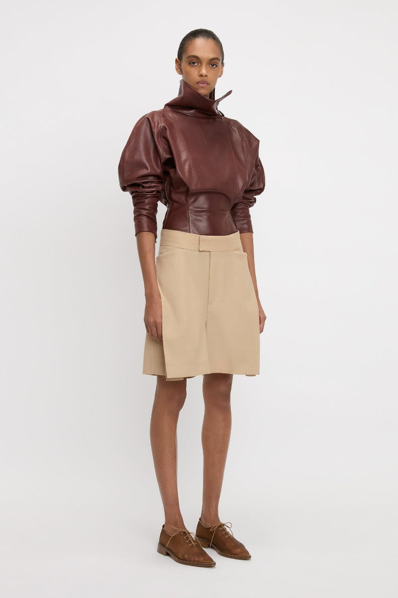 Fold Detail Straight Leg Culotte - Sepia / Ivory