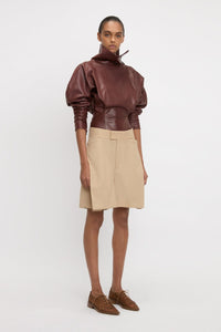 Fold Detail Straight Leg Culotte - Sepia / Ivory