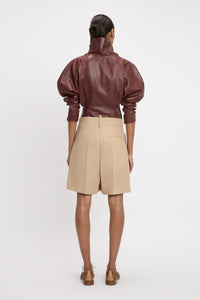 Fold Detail Straight Leg Culotte - Sepia / Ivory