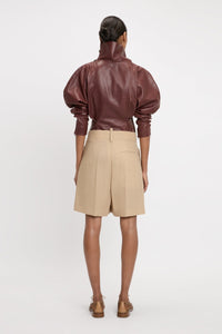 Fold Detail Straight Leg Culotte - Sepia / Ivory