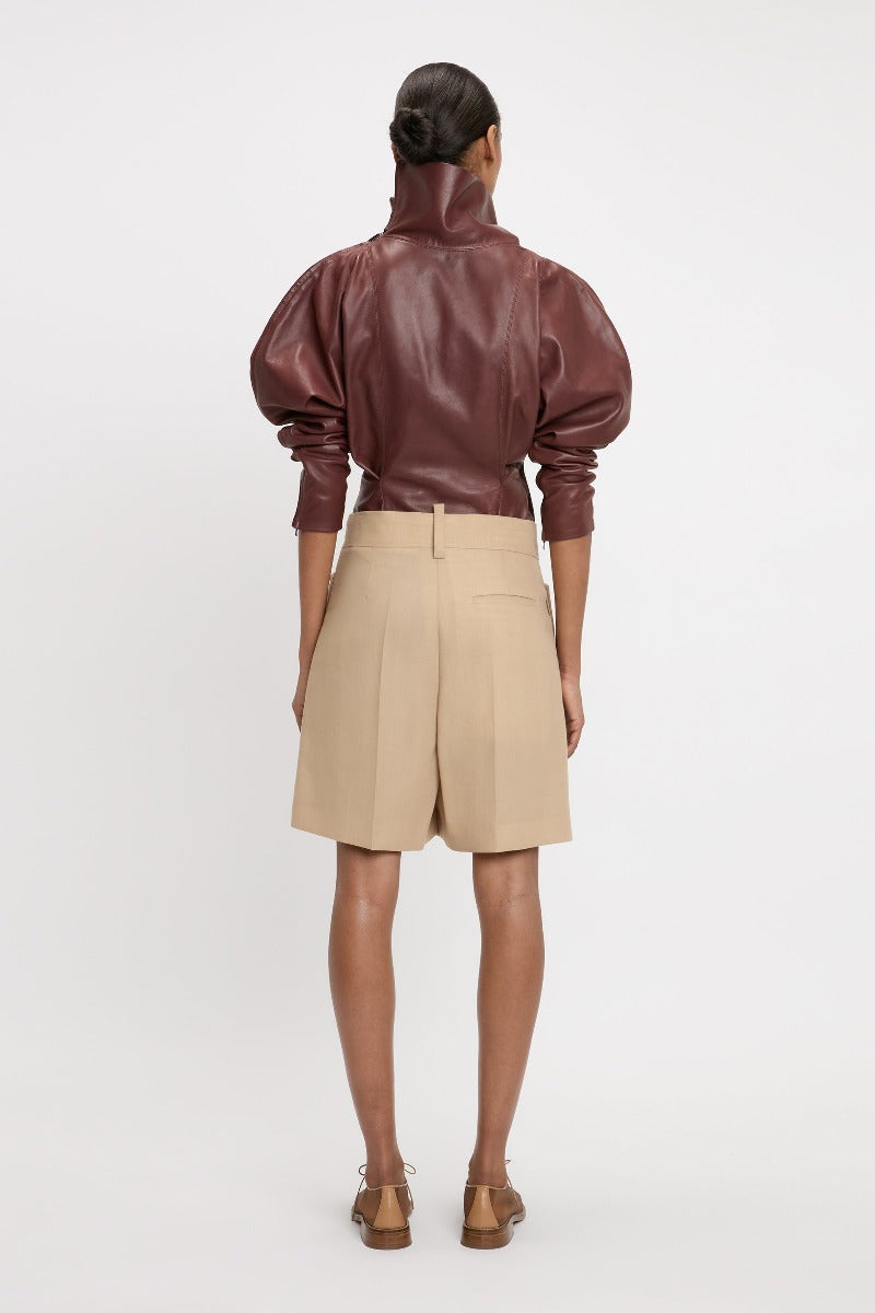 Fold Detail Straight Leg Culotte - Sepia / Ivory