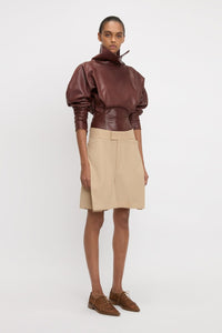 Fold Detail Straight Leg Culotte - Sepia / Ivory