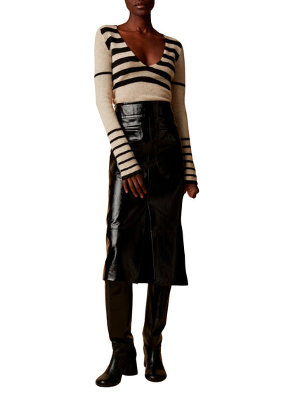 Ivy sweater in cashmere - Custard & Black Stripe