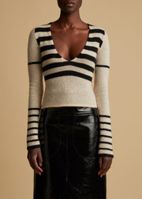 Ivy sweater in cashmere - Custard & Black Stripe