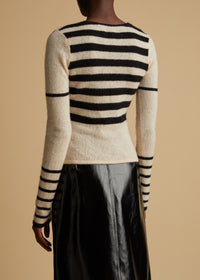 Ivy sweater in cashmere - Custard & Black Stripe