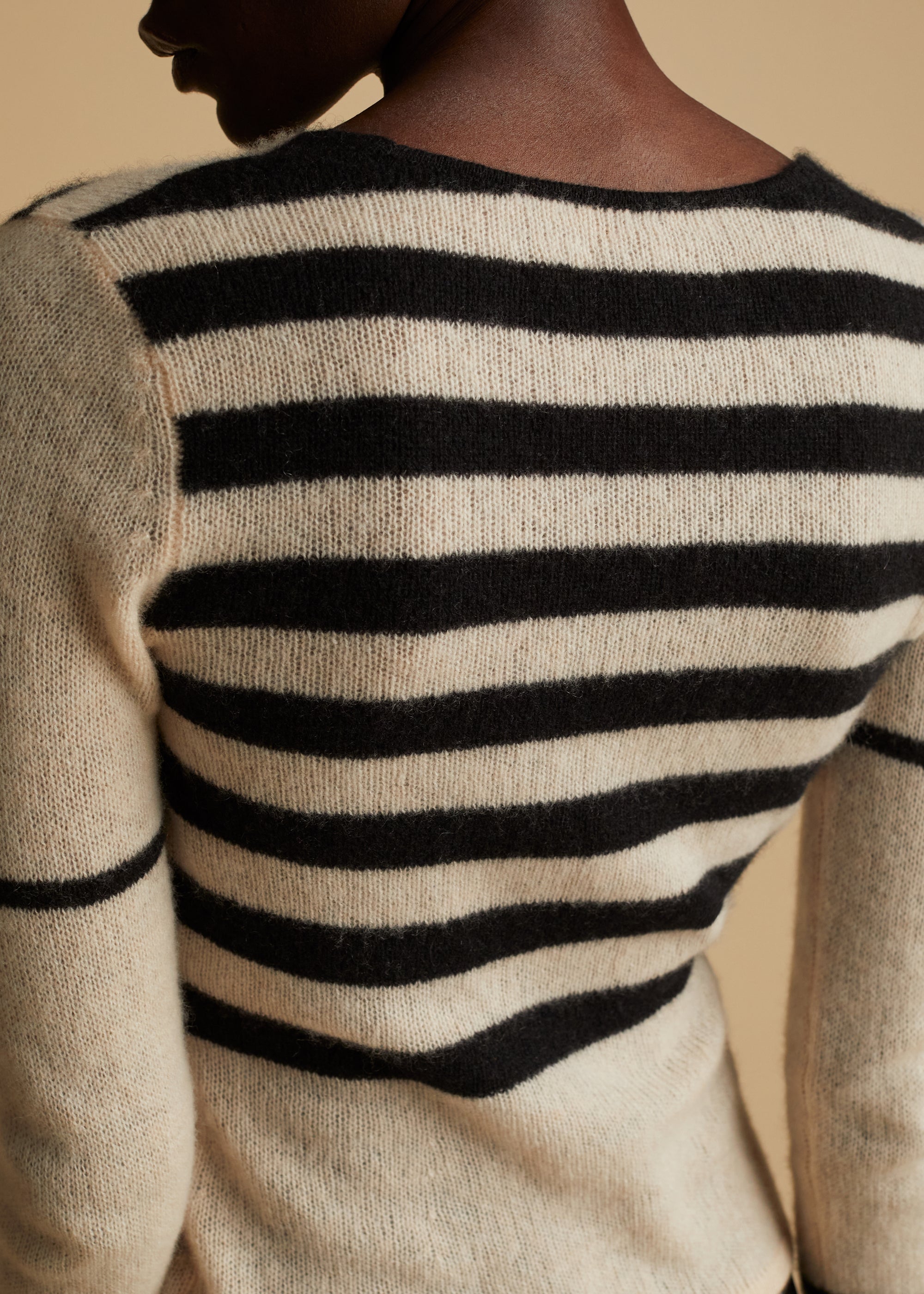 Ivy sweater in cashmere - Custard & Black Stripe