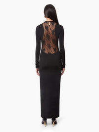 ROBE LONGUE AVEC INSERTS EN DENTELLE - Noir