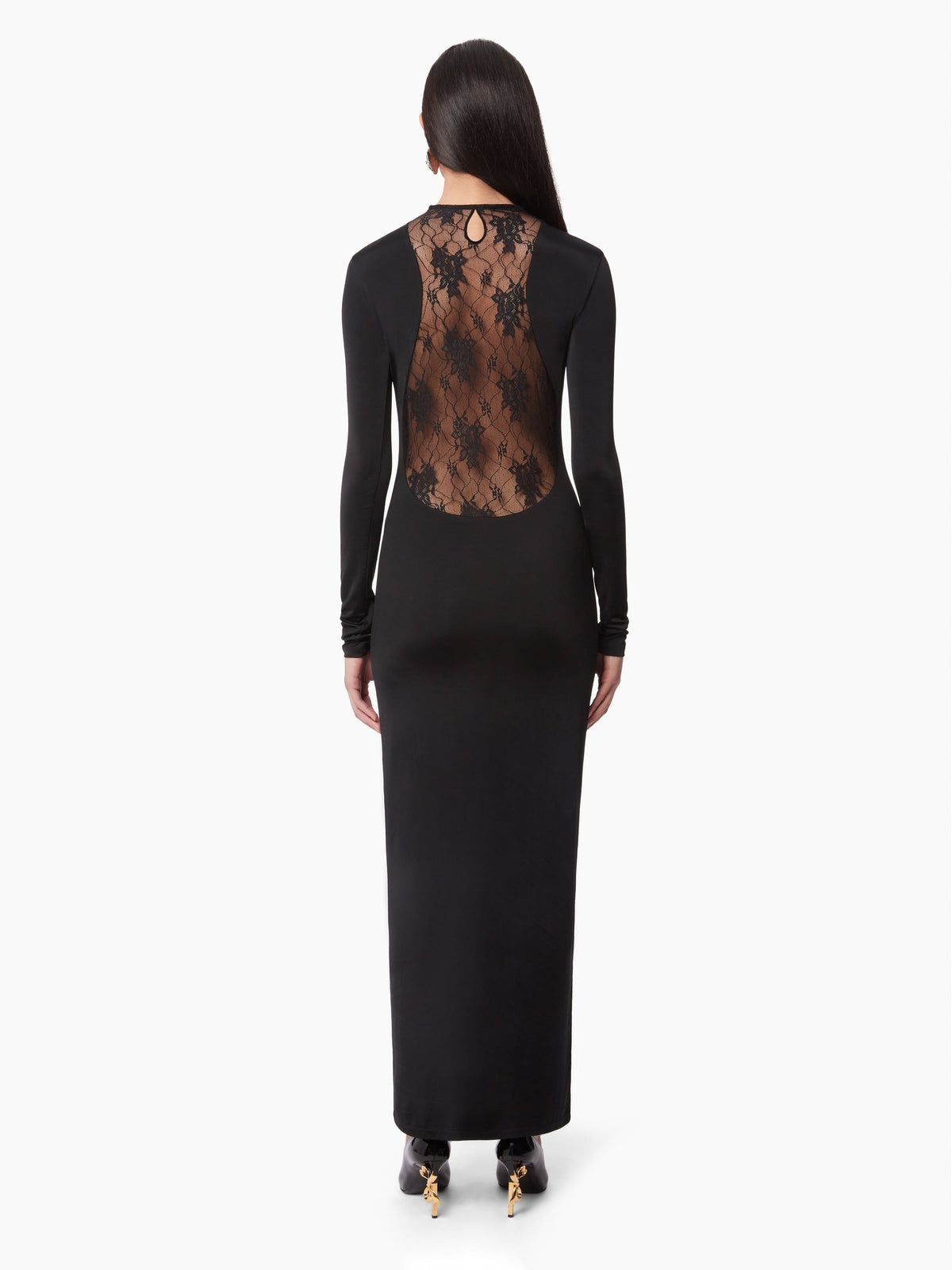 ROBE LONGUE AVEC INSERTS EN DENTELLE - Noir