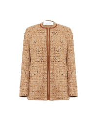Textured long officer’s jacket - Camel