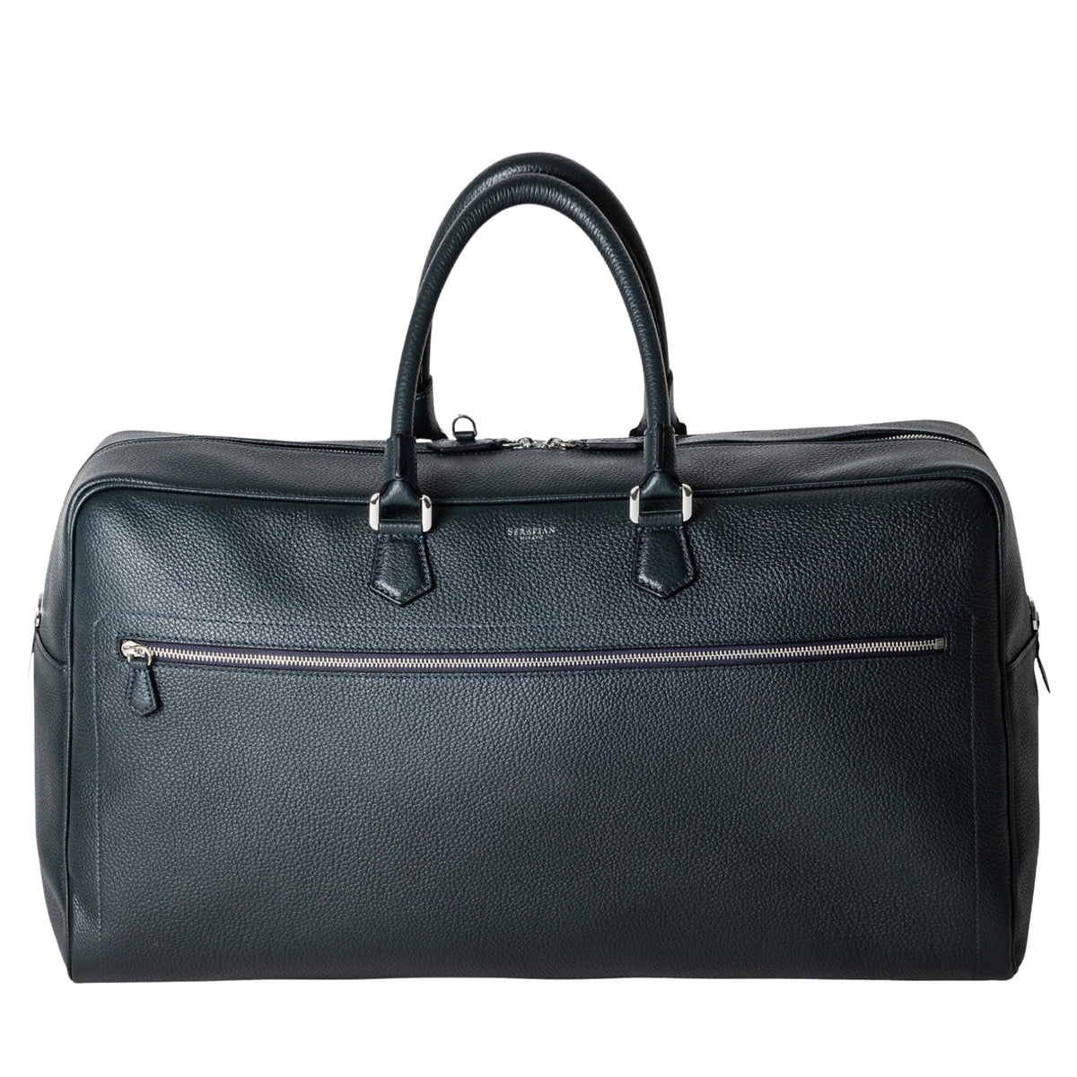Leather travel bag with zip - Navy Blue