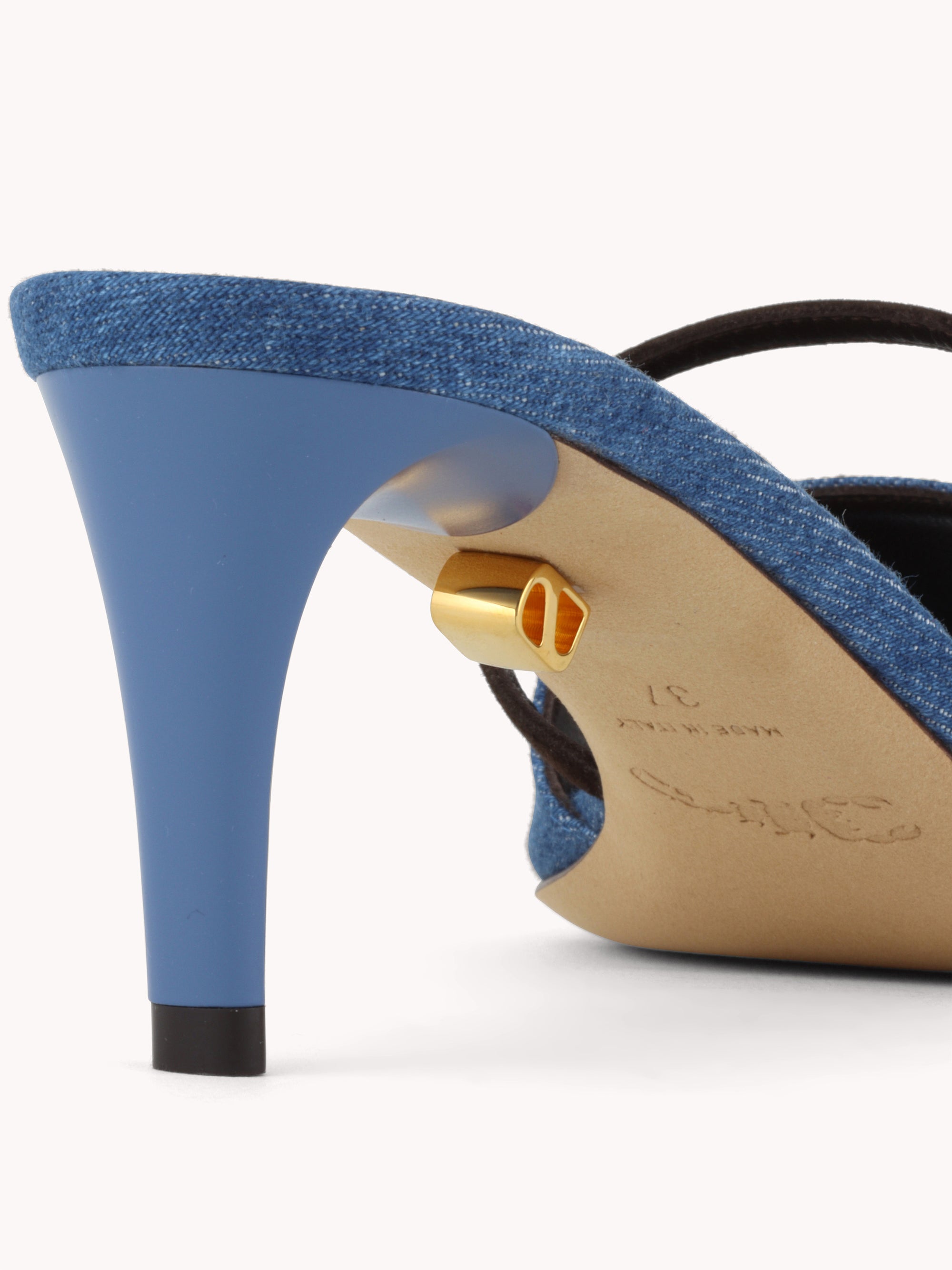 11qty NEW / Mules Ines 70 en denim et cuir - Denim