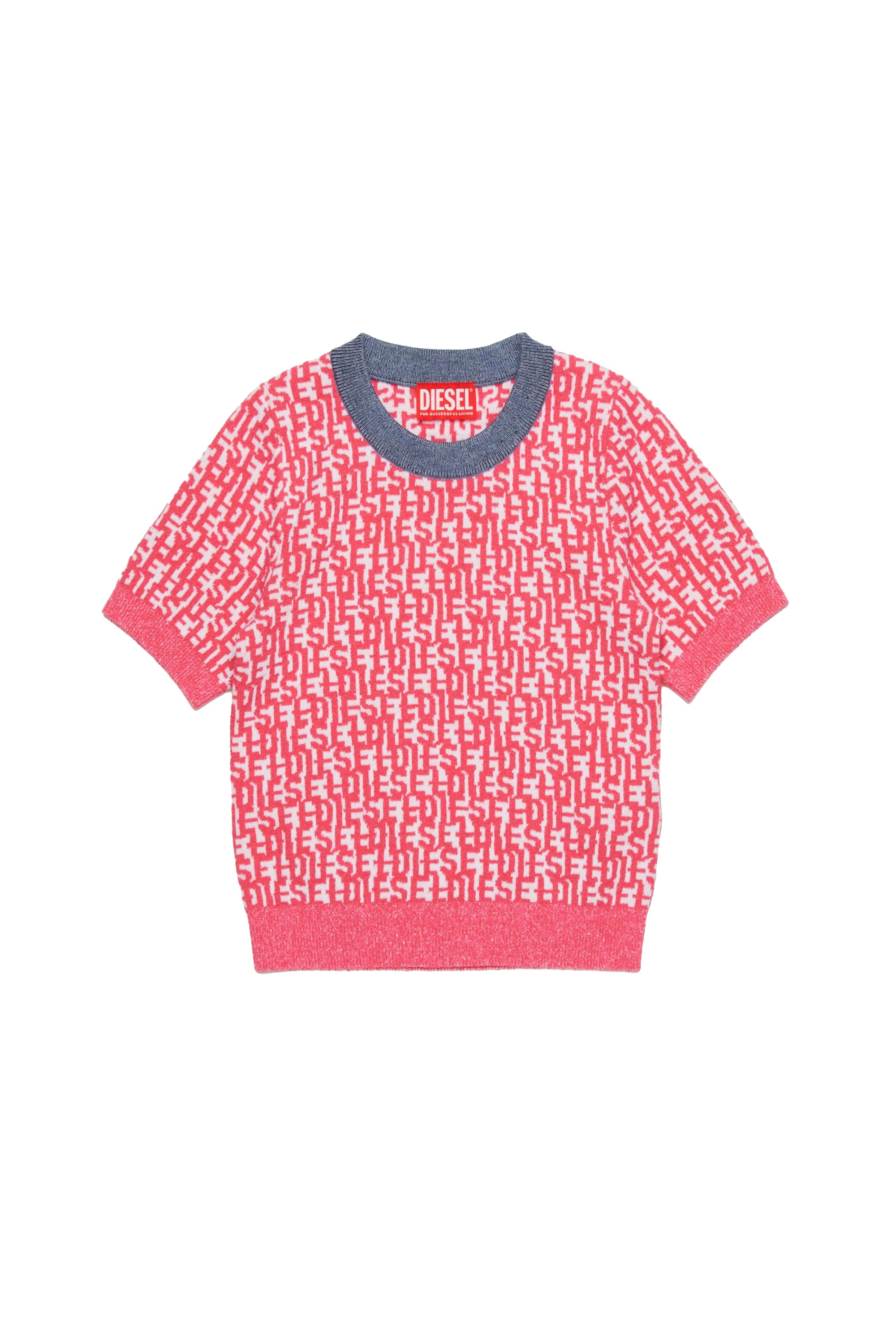 Pull à manches courte à imprimé jacquard en maille - Pink Doll