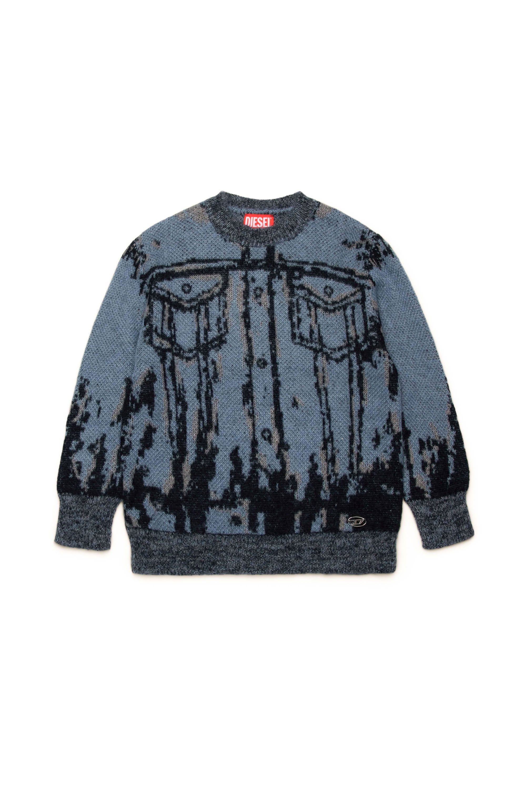Wool blend jacquard print jumper - New Bluette