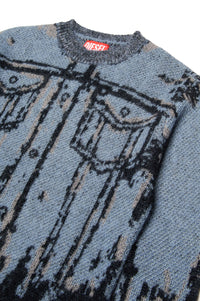 Wool blend jacquard print jumper - New Bluette