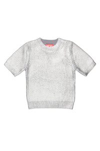 Iridescent short-sleeved wool jumper - Grey Silver