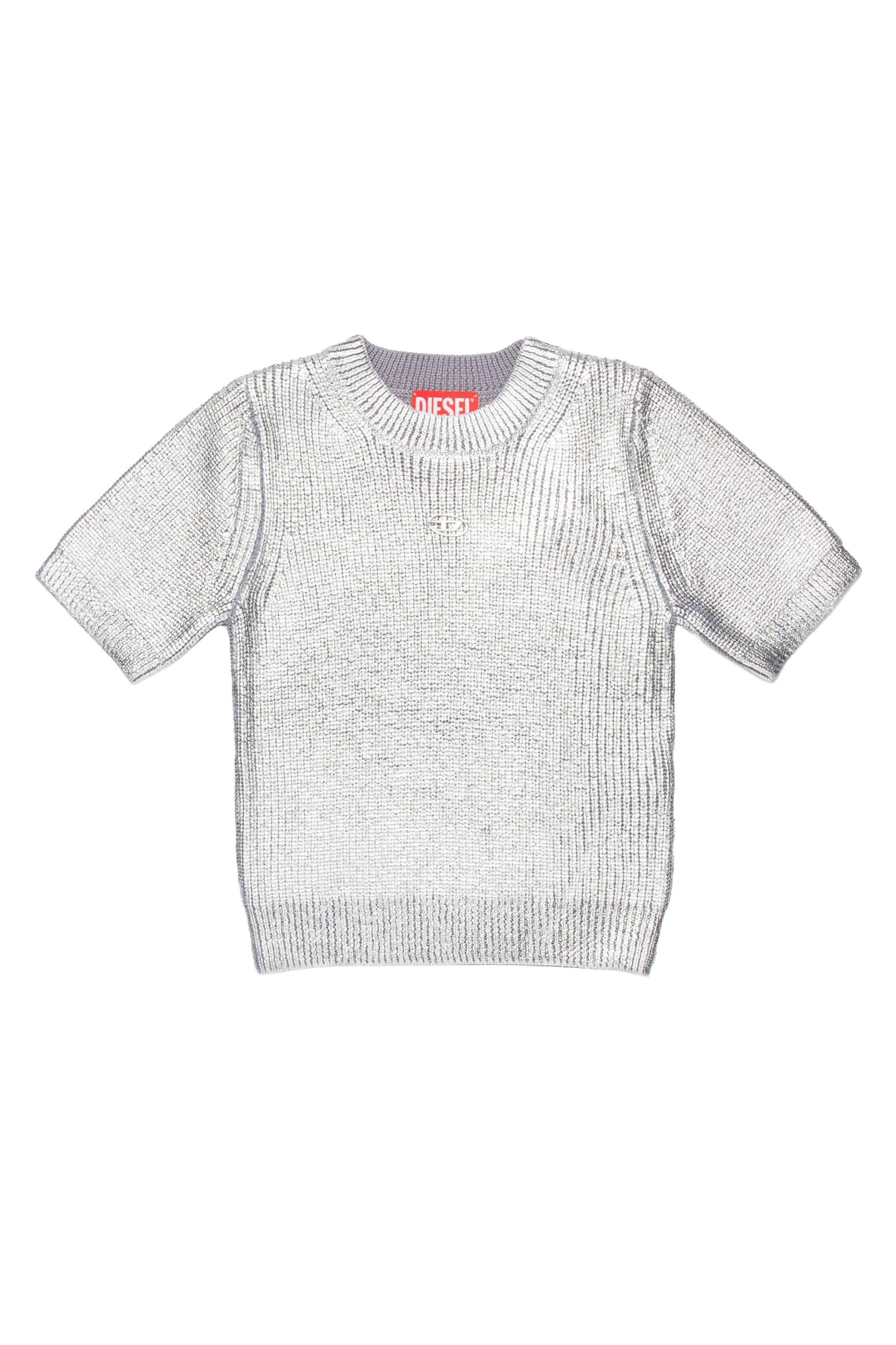 Iridescent short-sleeved wool jumper - Grey Silver