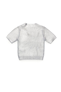 Iridescent short-sleeved wool jumper - Grey Silver