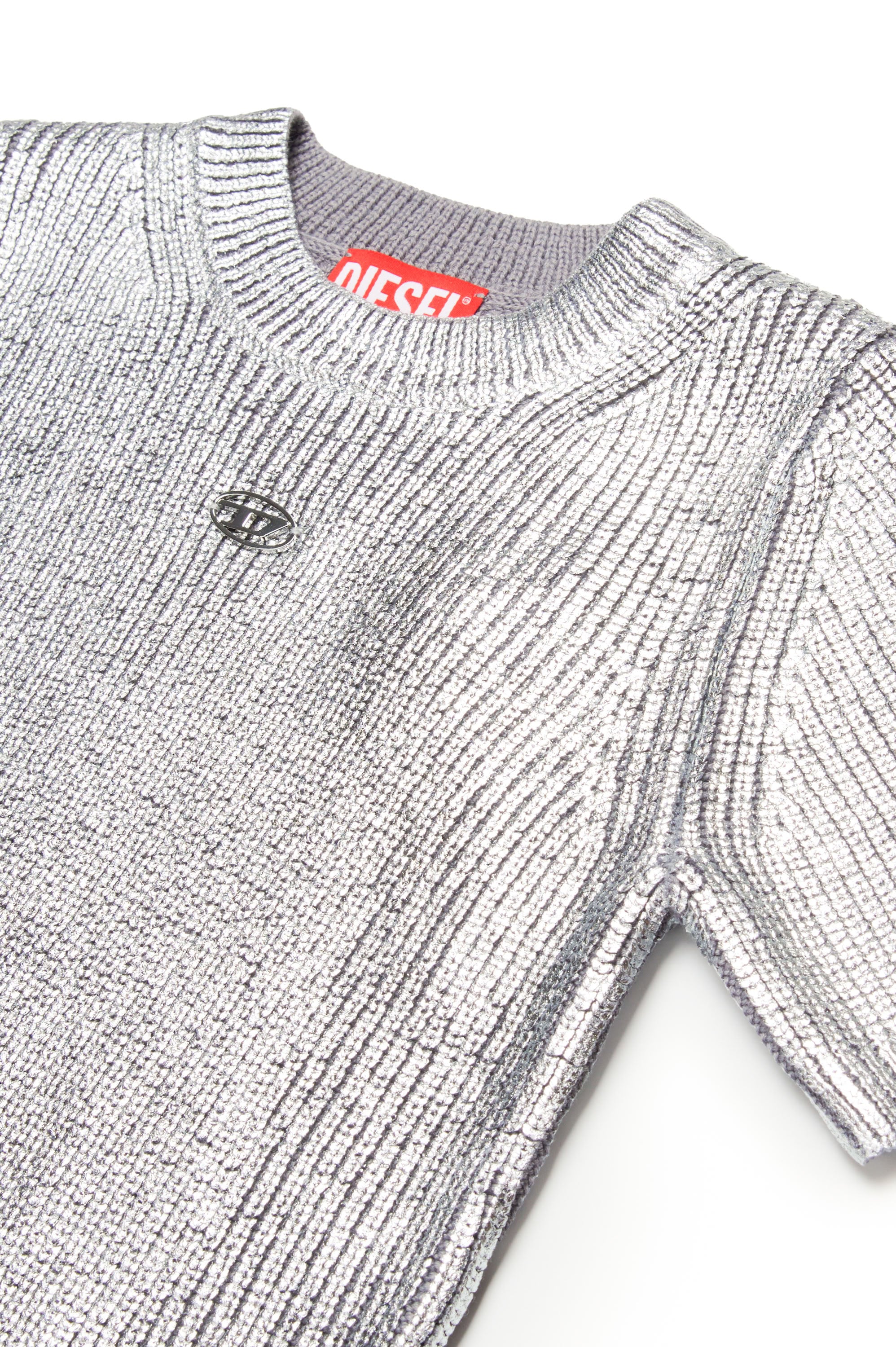 Iridescent short-sleeved wool jumper - Grey Silver