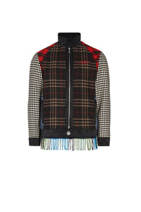 Veste Harrington tartans contrastés en laine Upcyclé - Blue