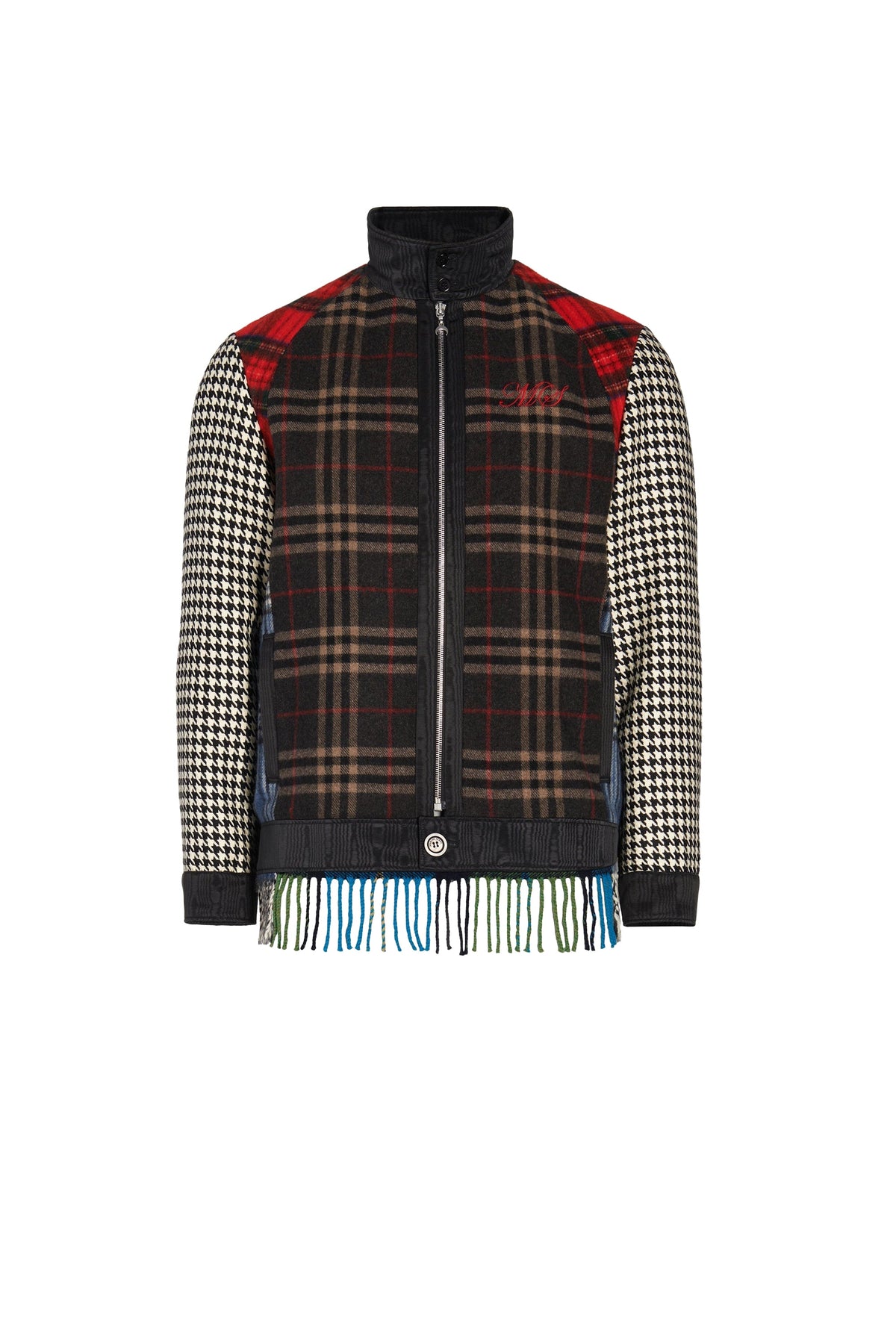 Veste Harrington tartans contrastés en laine Upcyclé - Blue
