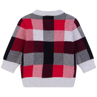 Pull en coton à motif carreaux à fermeture - Gris chiné