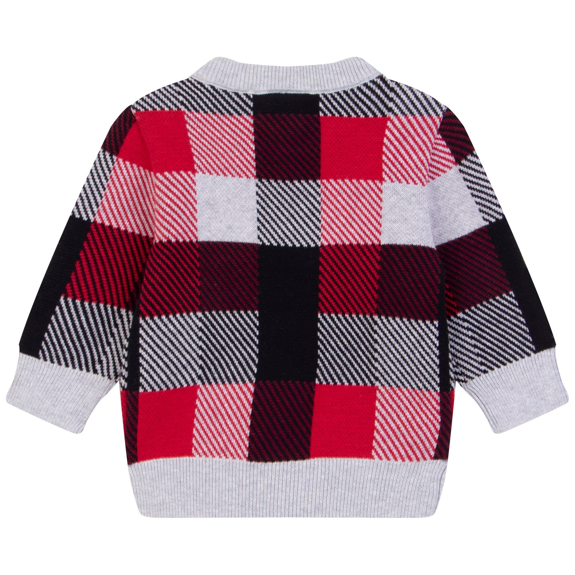 Pull en coton à motif carreaux à fermeture - Gris chiné
