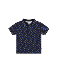 Polo à manches courtes surpiqué en coton - Bleu Cargo