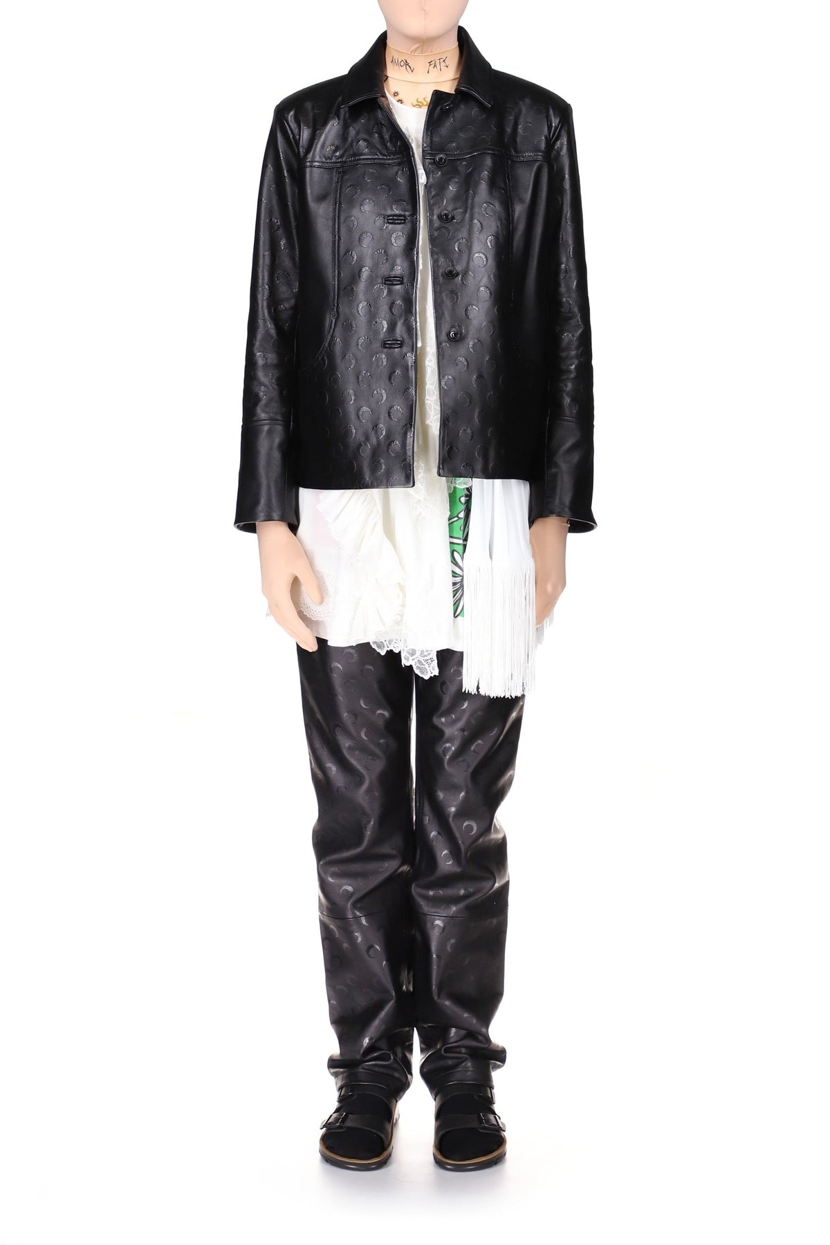 Blouson à coupe boxy en cuir Moon - All Over Moon Black