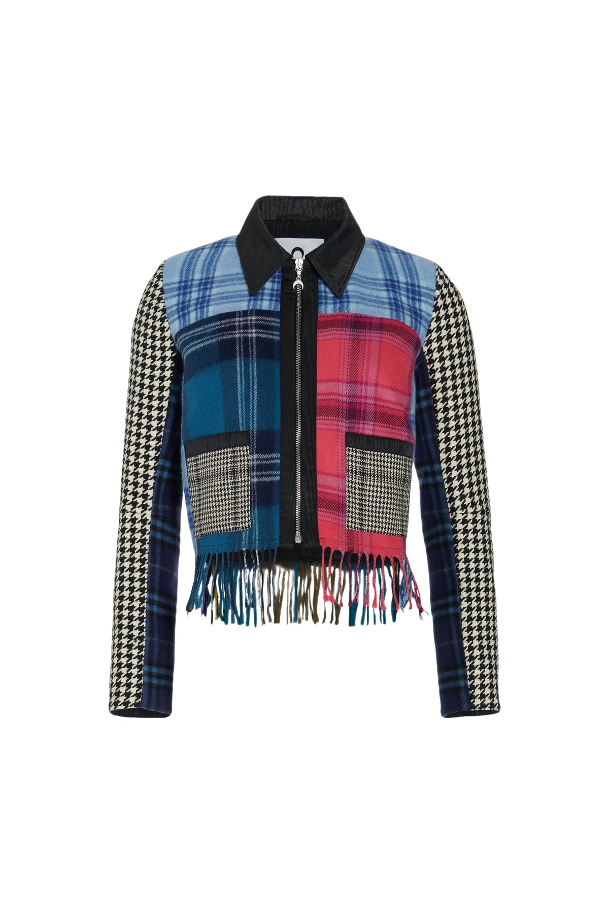 Veste carrée tartan en laine - Blue