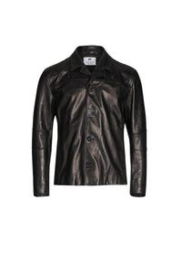 Blouson boutonné en cuir Moon - Black