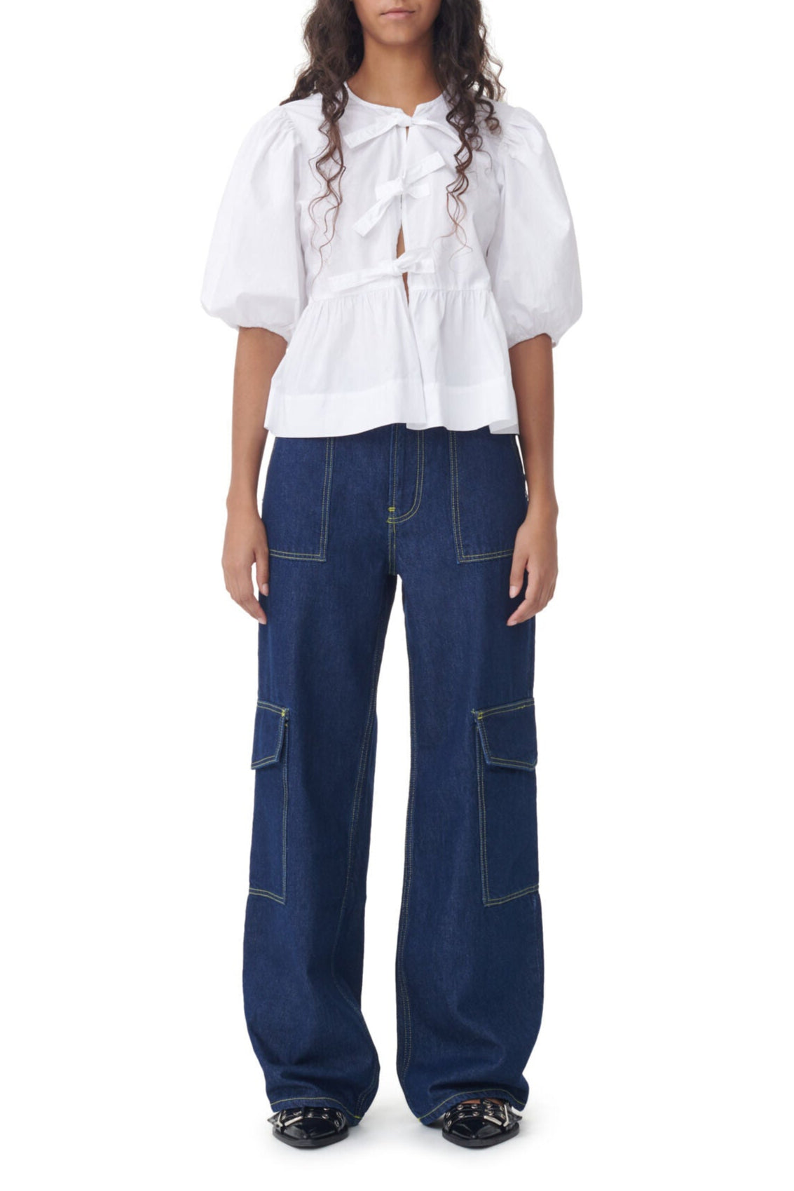 Pantalon Angi à surpiqûres en denim - Rinse