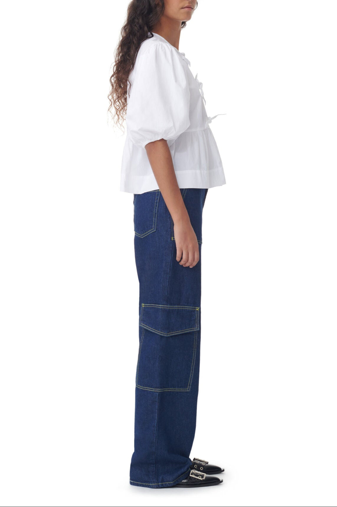 Pantalon Angi à surpiqûres en denim - Rinse