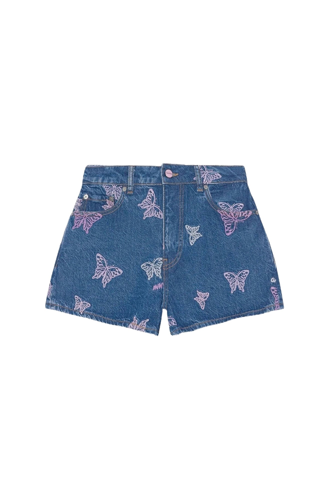 Short taille haute en denim brodé - Denim