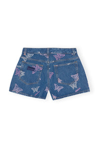 Short taille haute en denim brodé - Denim