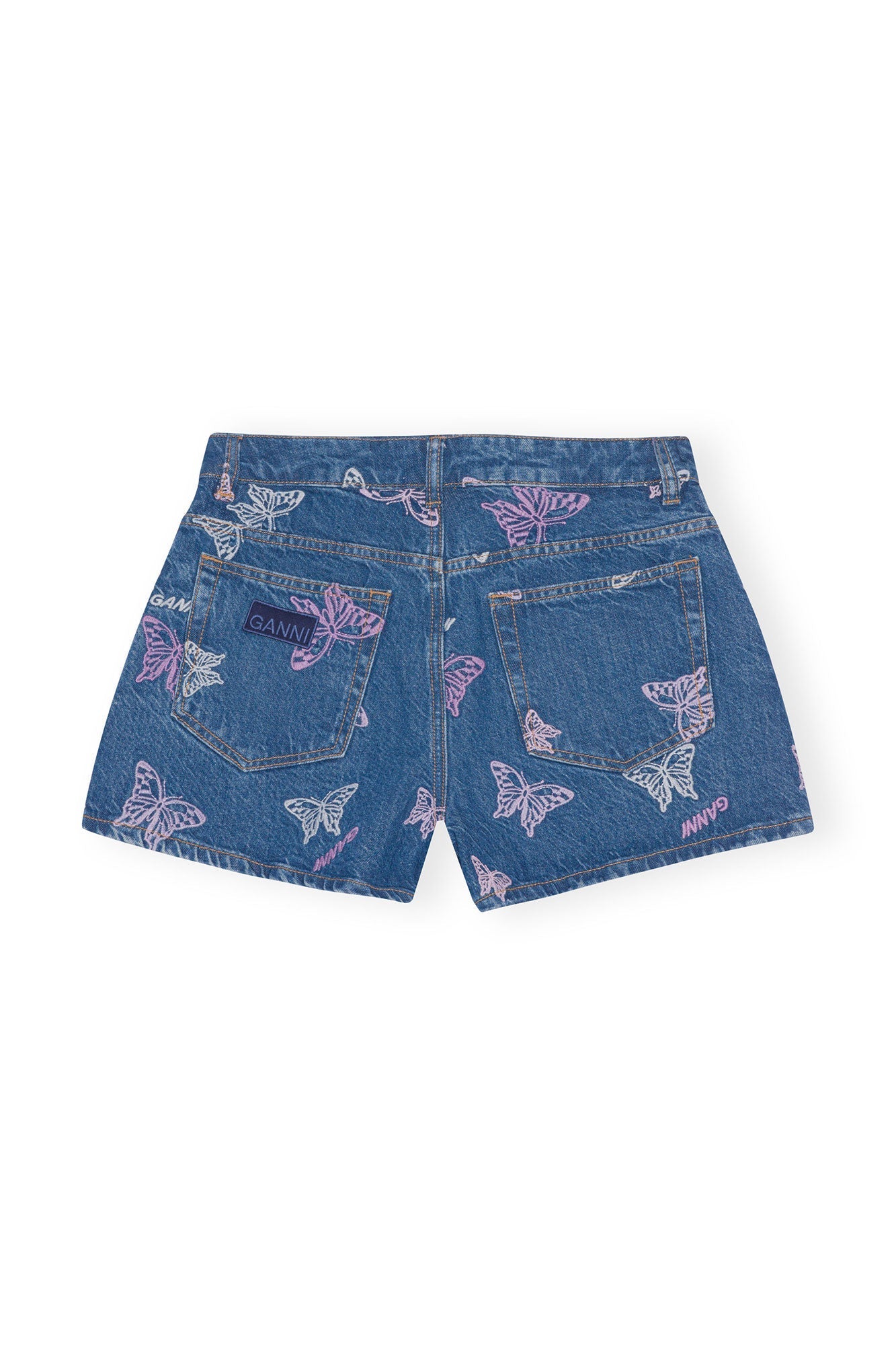 Short taille haute en denim brodé - Denim